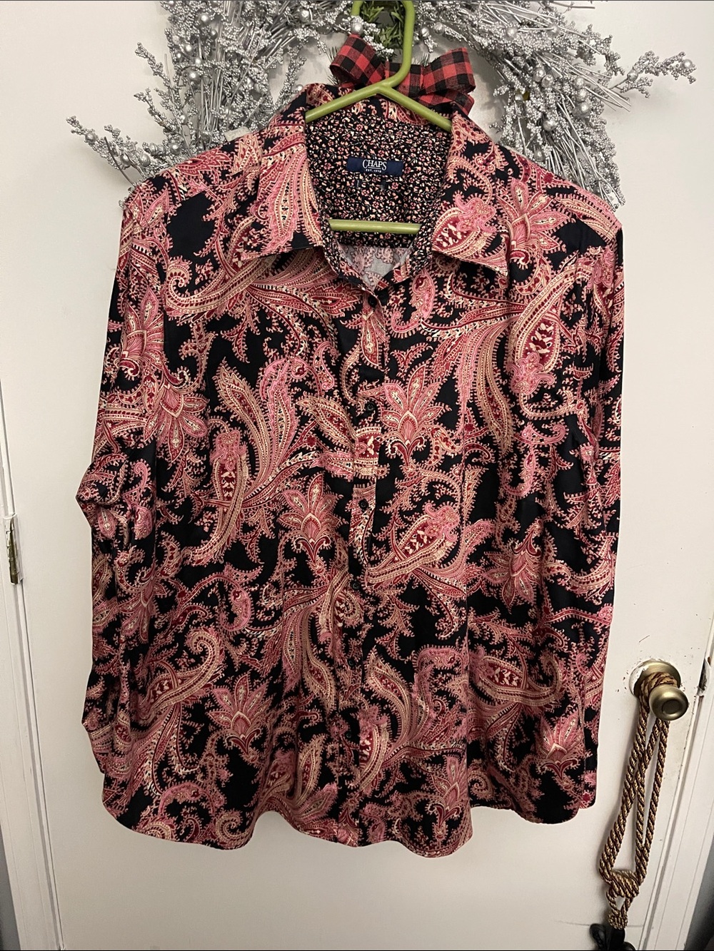Chaps Black and Pink Paisley Button-Down Shirt